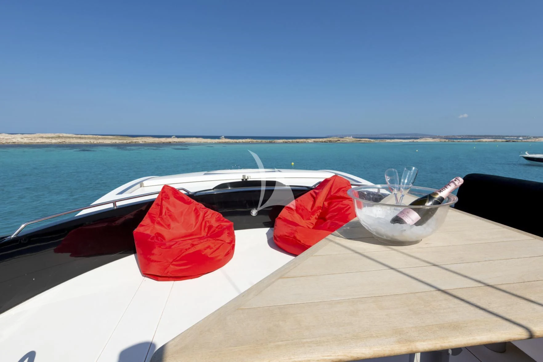 a boat with a red bow aboard PALUMBA Yacht for Sale