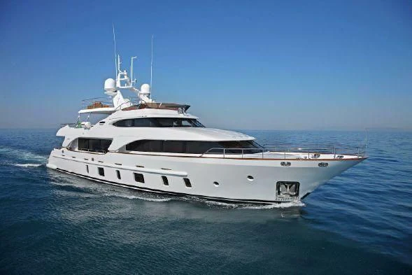 a white yacht in the water aboard GOOD VIBES Yacht for Sale
