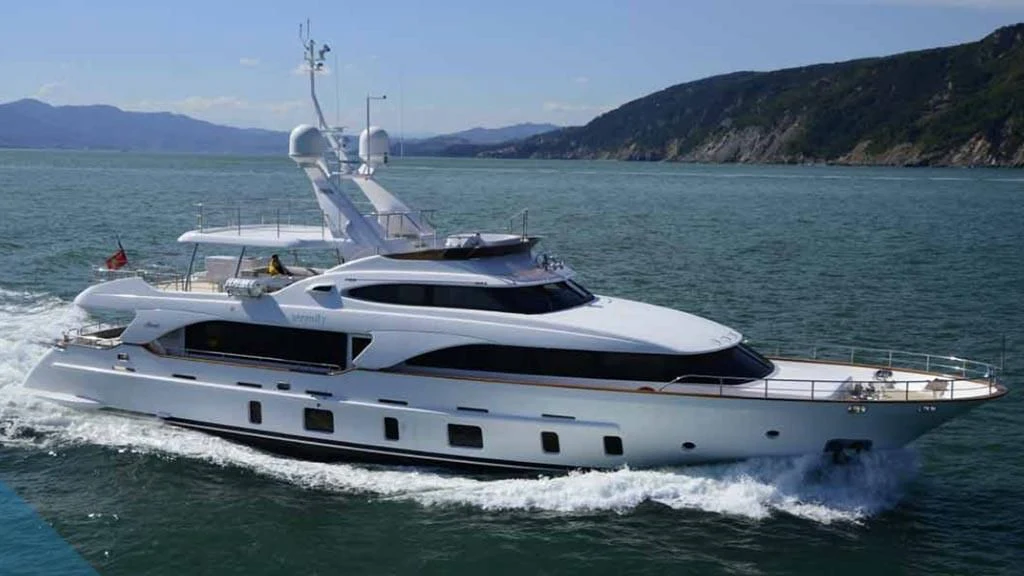 a white yacht on the water aboard GOOD VIBES Yacht for Sale