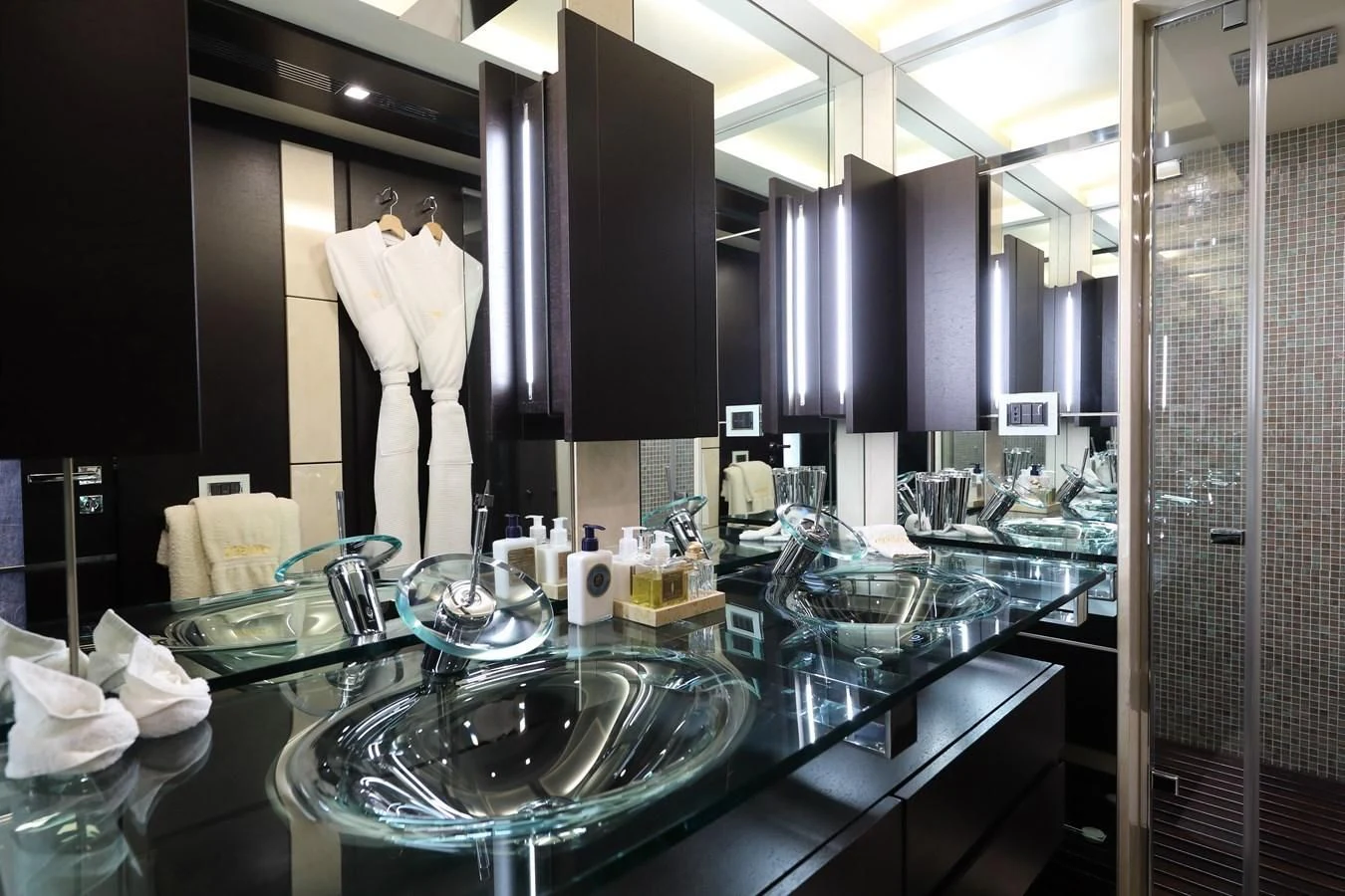 a large kitchen with a large display aboard PATRONESS Yacht for Sale