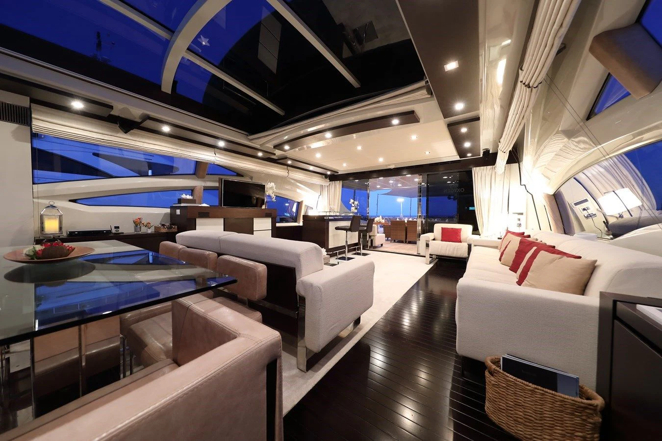 a room with a large bed and a pool table aboard PATRONESS Yacht for Sale