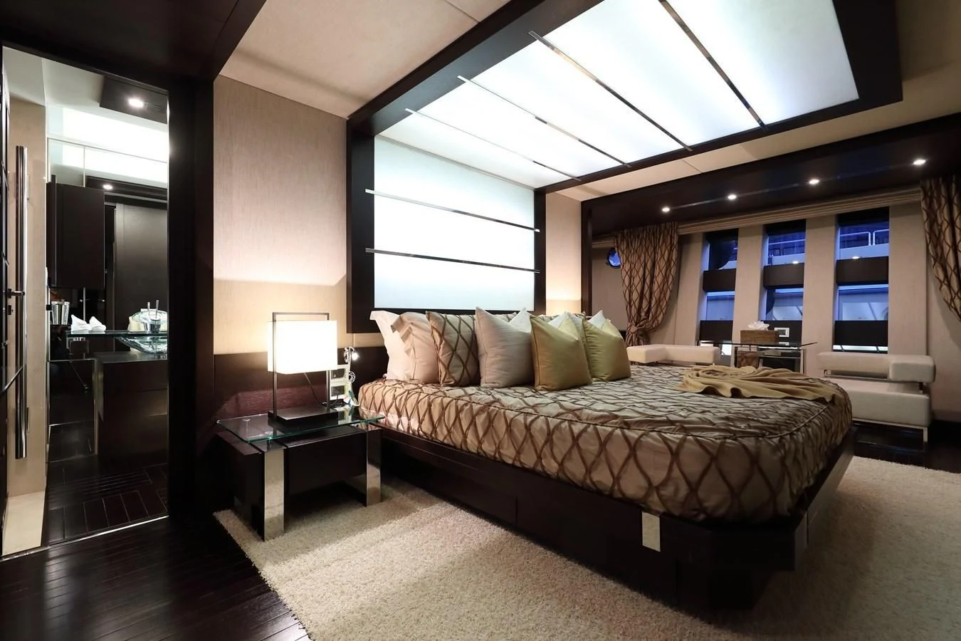 a bed in a room aboard PATRONESS Yacht for Sale