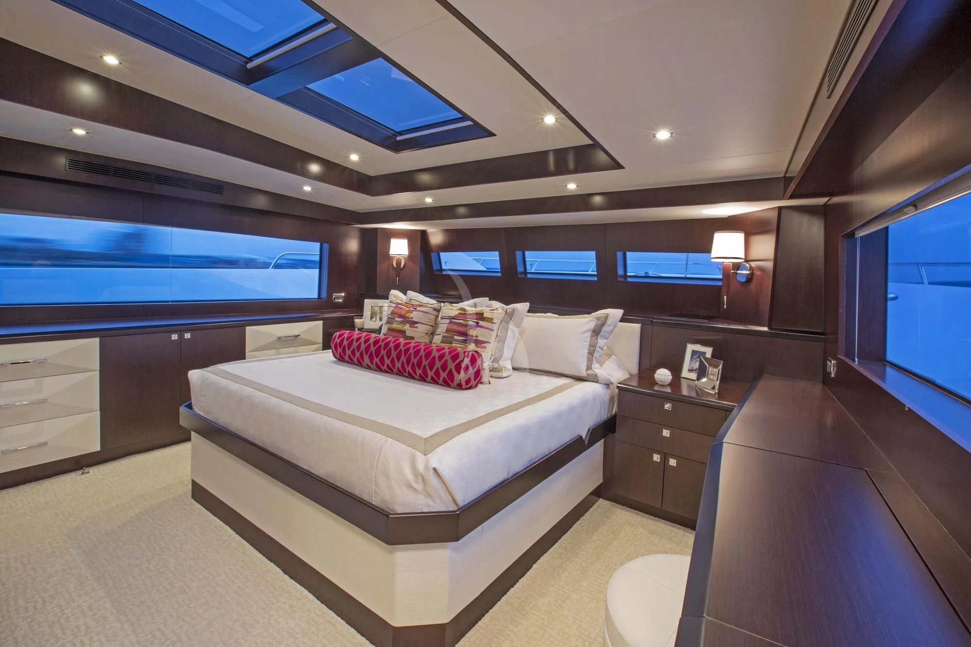 a large hotel room with a large bed and a large window aboard LADY CARMEN Yacht for Sale