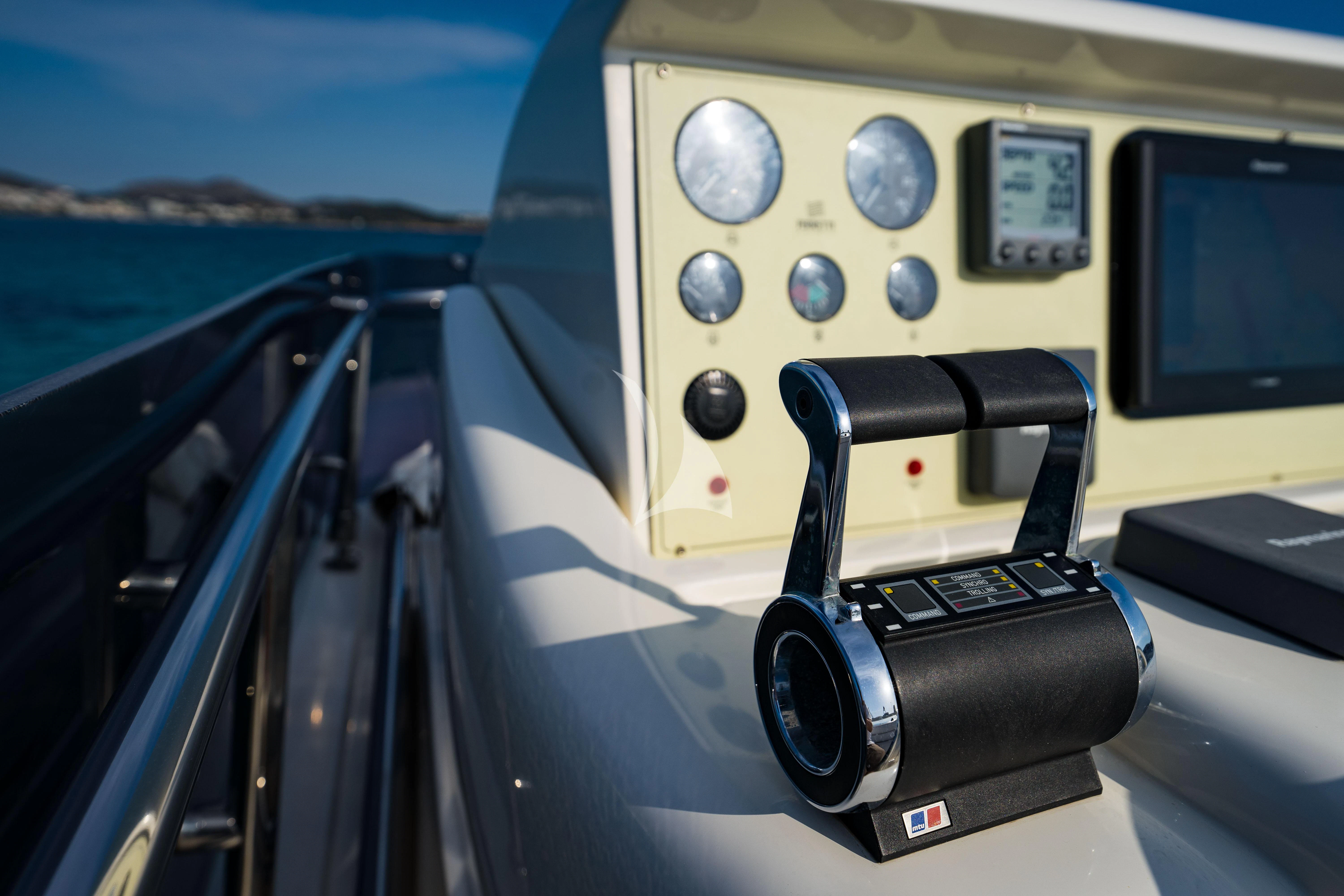 the cockpit of a plane aboard NINETEEN Yacht for Charter