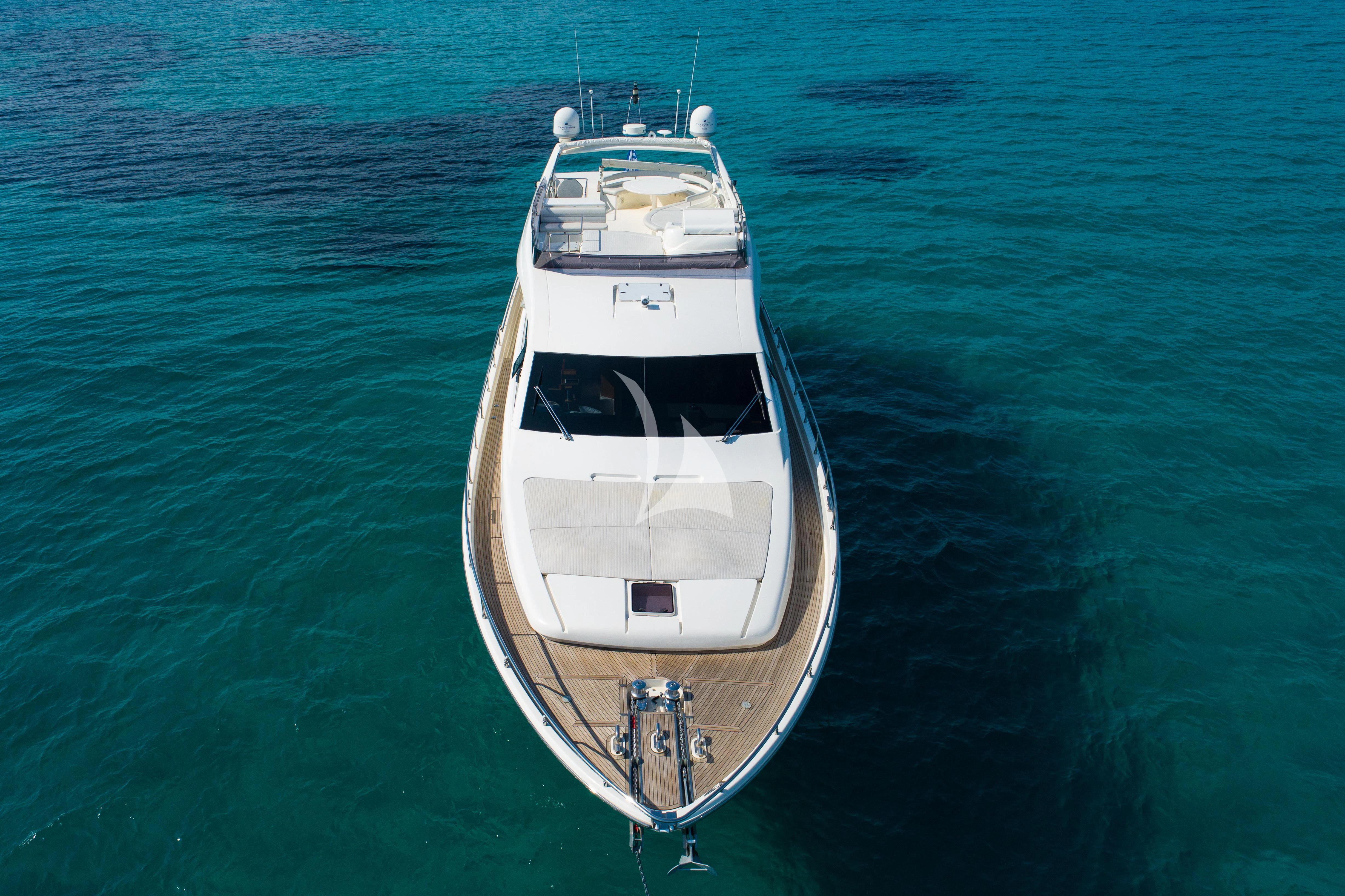 a white boat in the water aboard NINETEEN Yacht for Charter