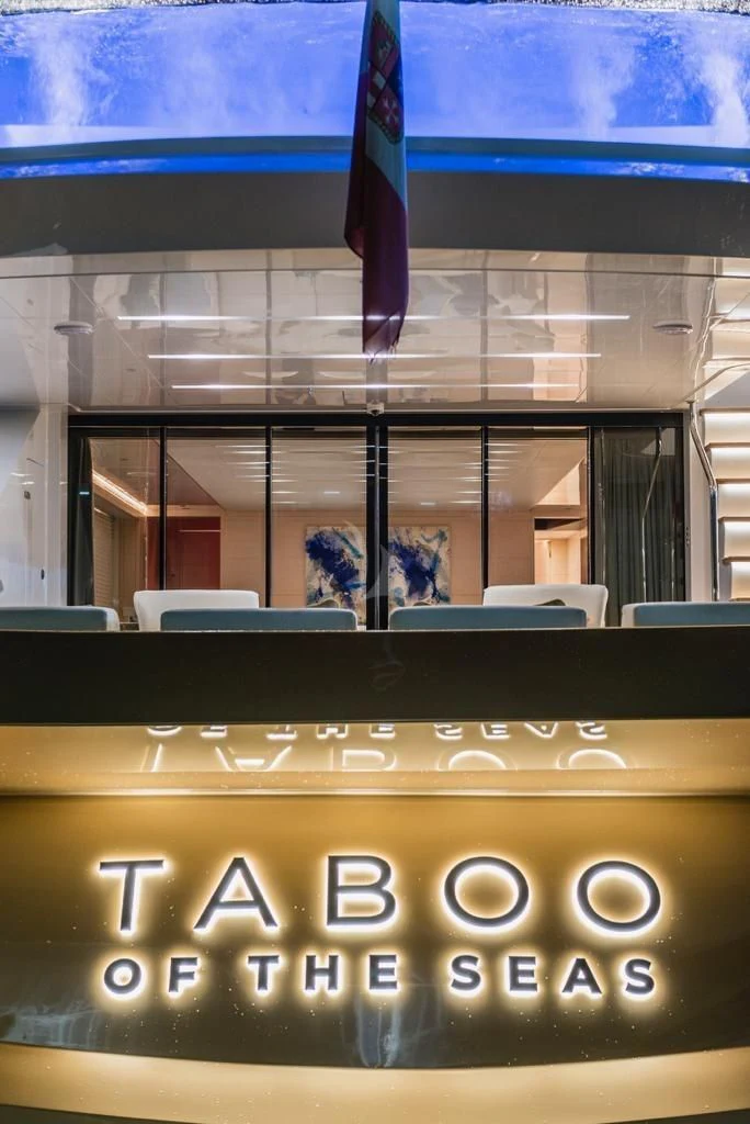 a sign in a building aboard KIMOJO Yacht for Sale