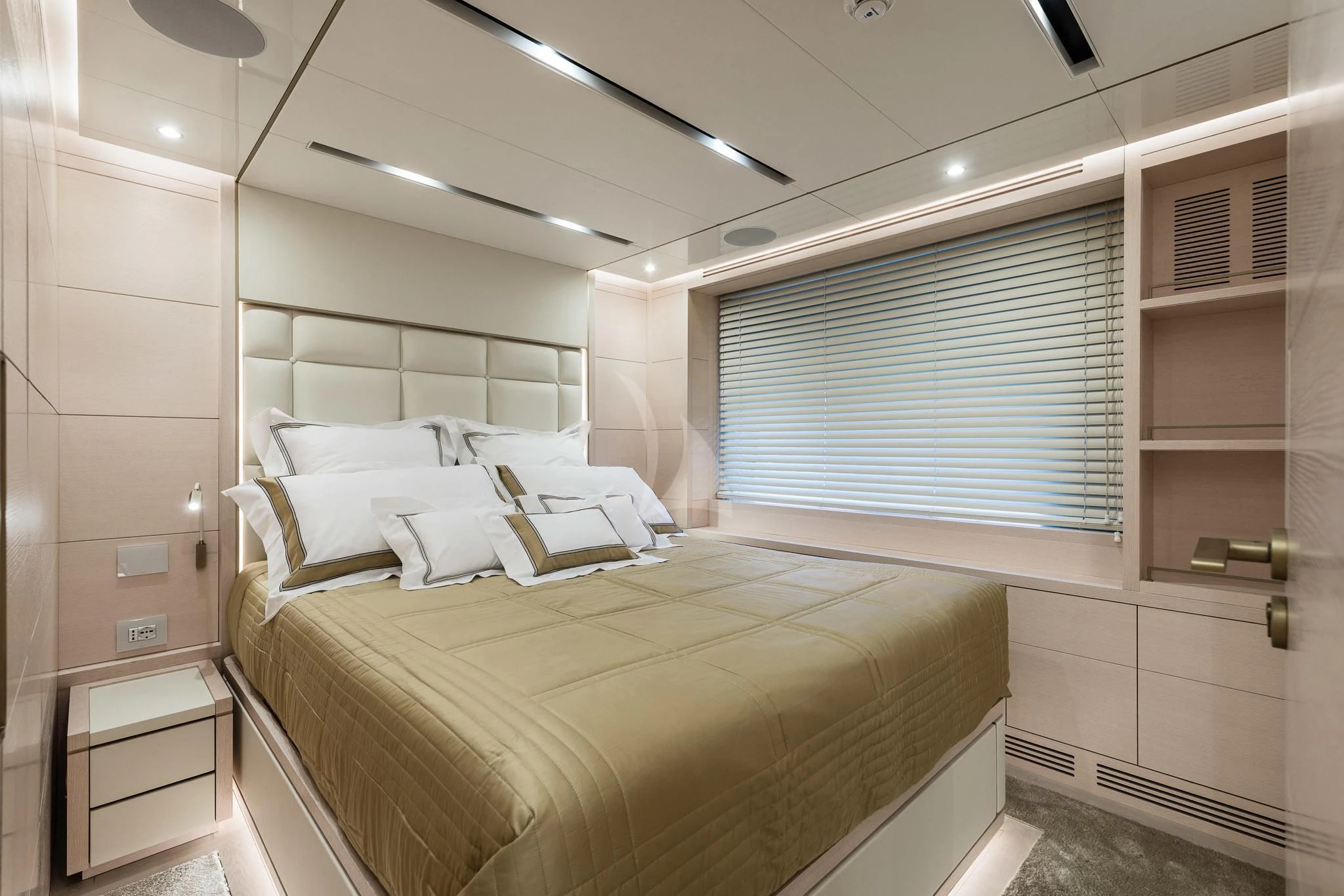 a bed in a room aboard KIMOJO Yacht for Sale