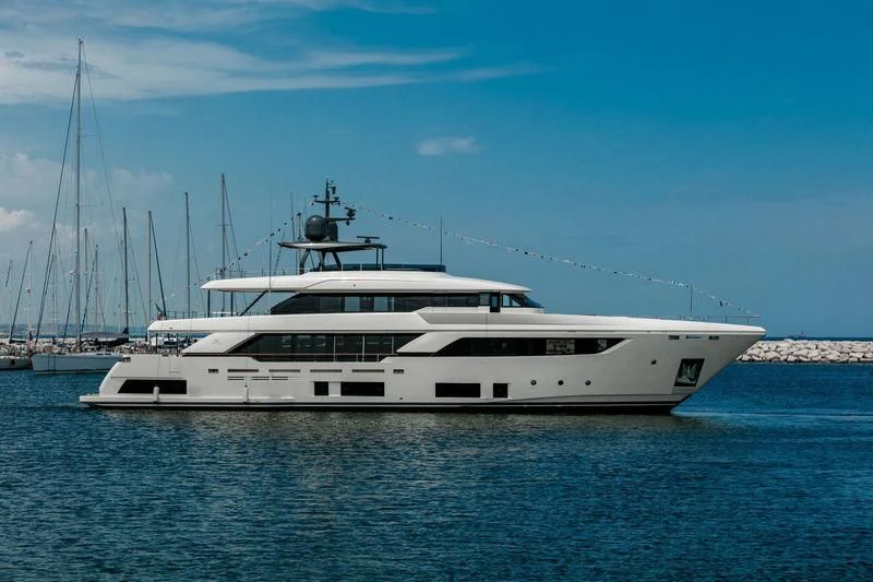 a white yacht in the water aboard WILLPOWER Yacht for Sale