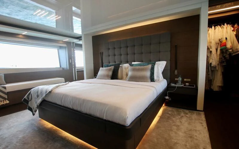 a room with two beds aboard WILLPOWER Yacht for Sale