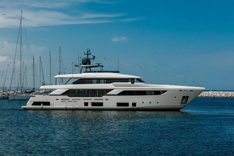 a white yacht in the water aboard WILLPOWER Yacht for Sale