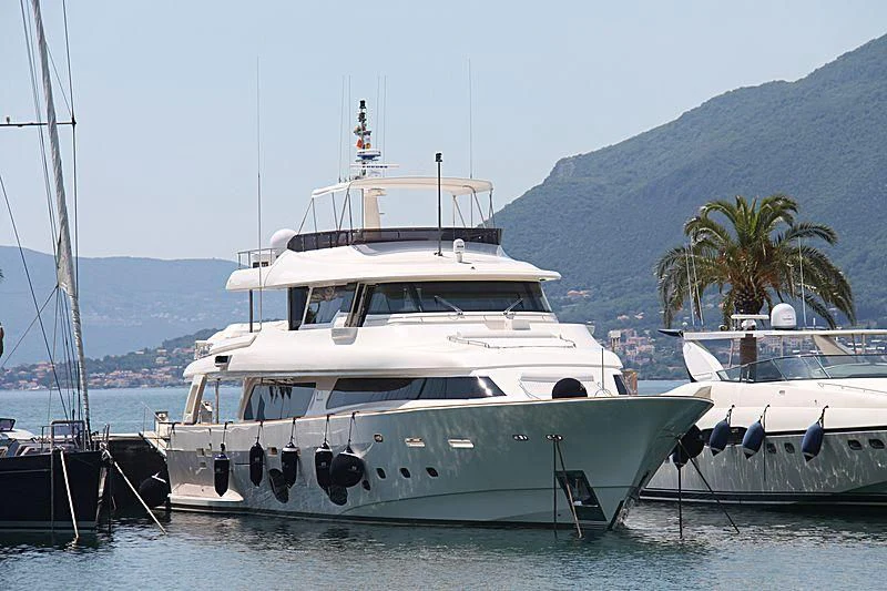 a group of boats are parked in the water aboard MANTA Yacht for Sale