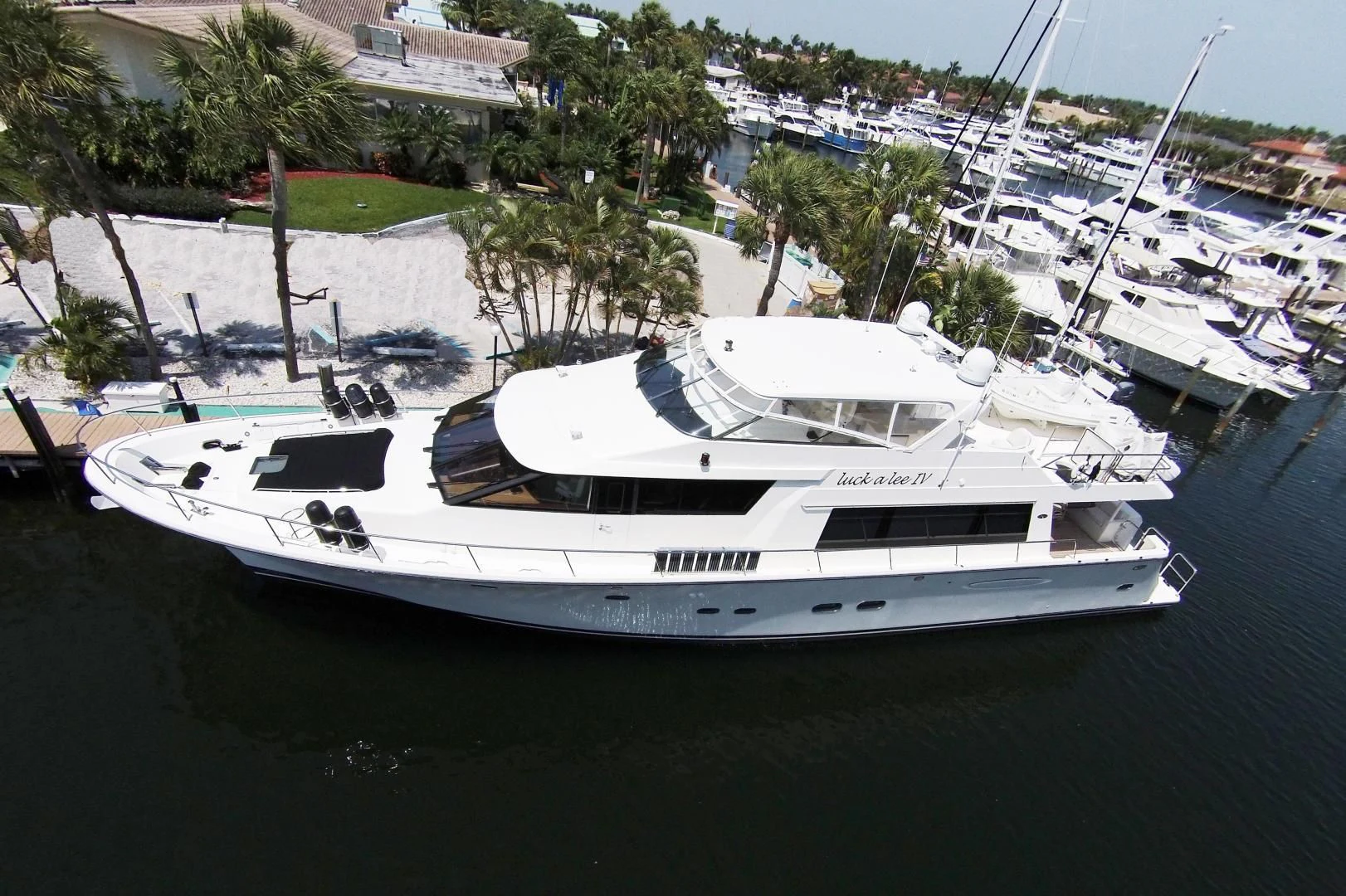 a group of boats in a harbor aboard LUCK A LEE IV Yacht for Sale