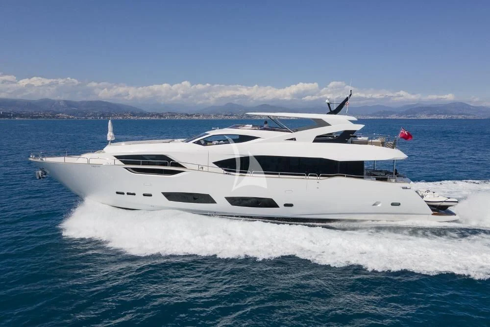 a white yacht in the water aboard TAKE OFF Yacht for Sale