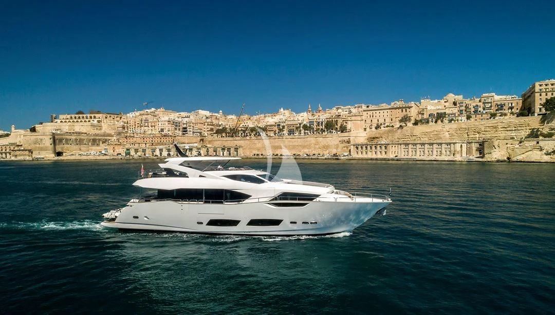 a white yacht in the water aboard TAKE OFF Yacht for Sale