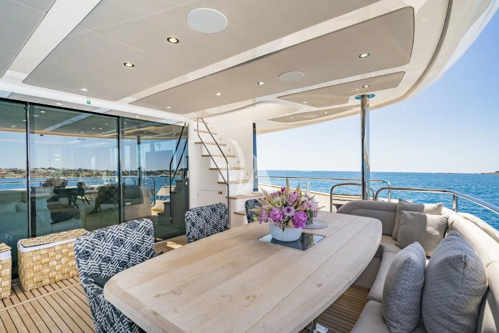 a table on a boat aboard TAKE OFF Yacht for Sale