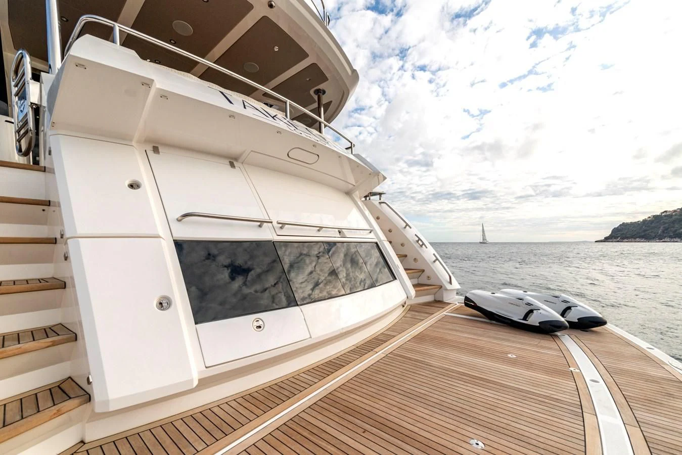 a boat on a deck aboard TAKE OFF Yacht for Sale