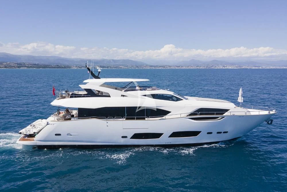 a white yacht in the water aboard TAKE OFF Yacht for Sale