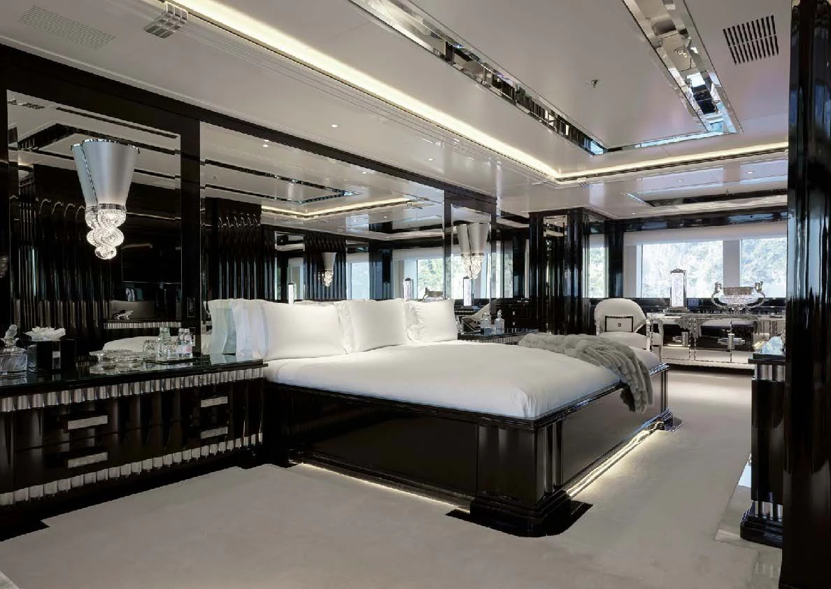 a large bedroom with a large bed aboard SILVER ANGEL Yacht for Charter