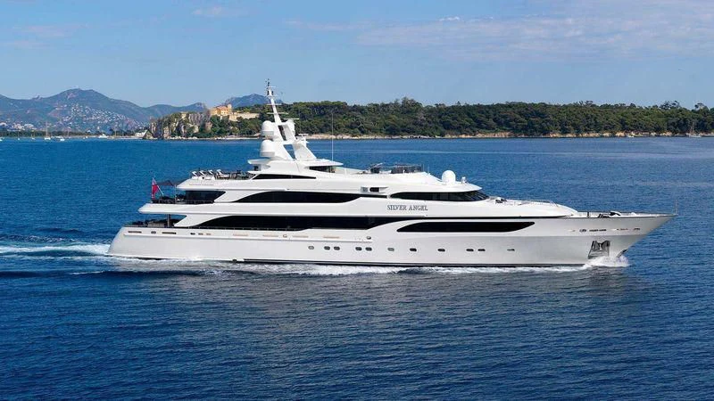 a white yacht on the water aboard SILVER ANGEL Yacht for Charter