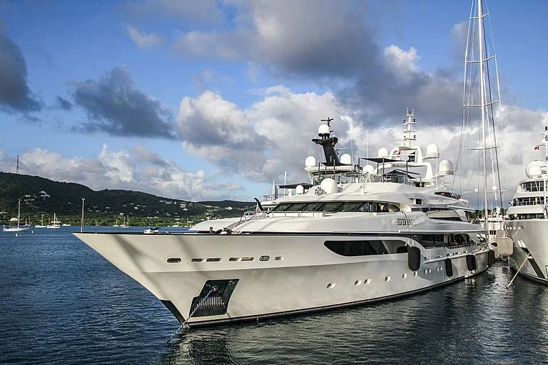 a large white boat in the water aboard SILVER ANGEL Yacht for Charter
