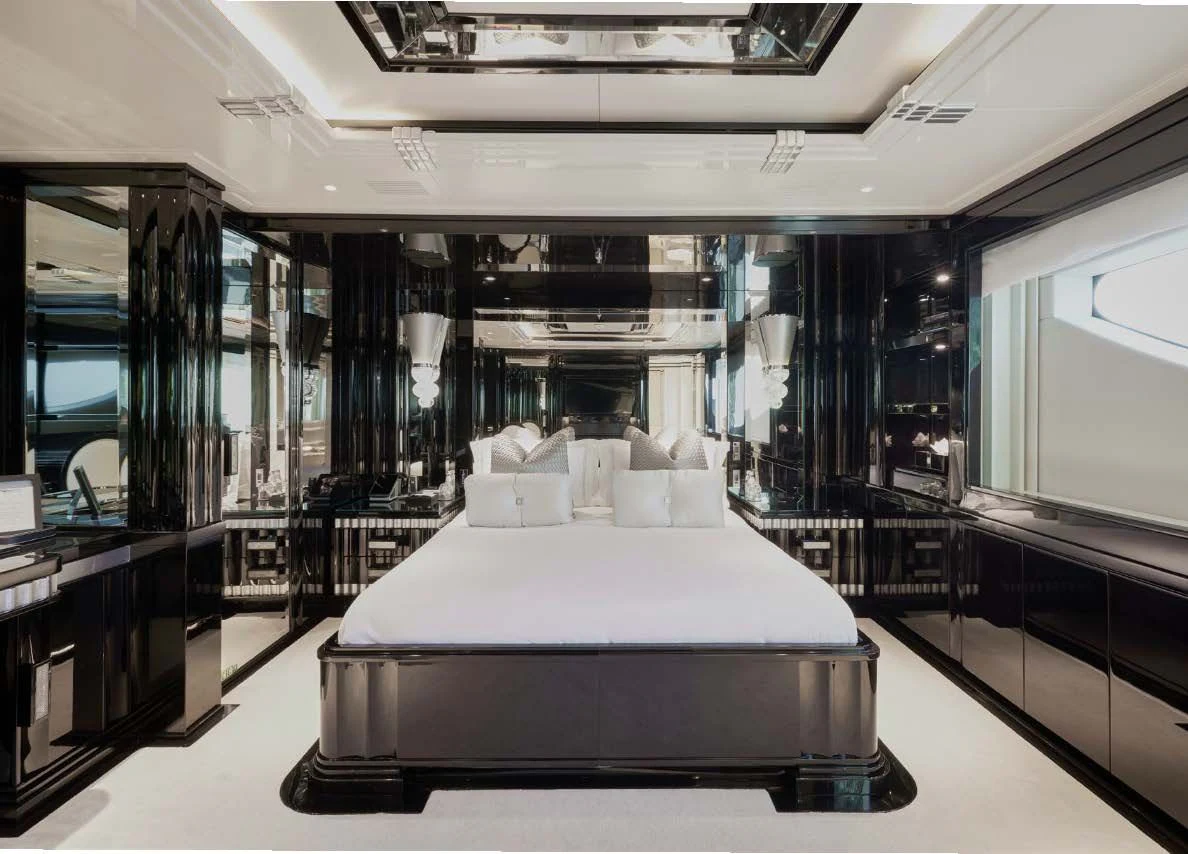 a large bed in a room aboard SILVER ANGEL Yacht for Charter