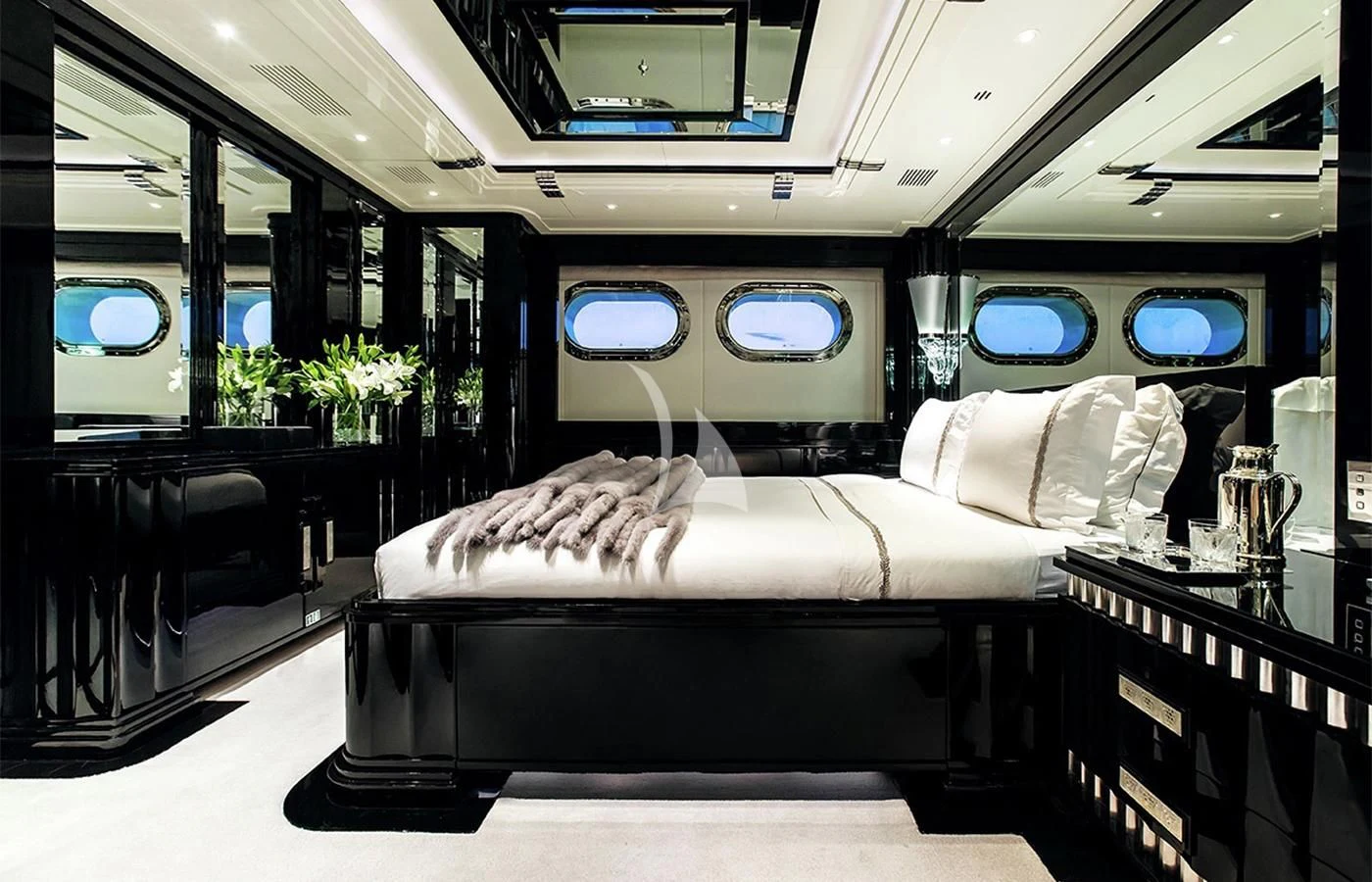 a bed in a train aboard SILVER ANGEL Yacht for Charter