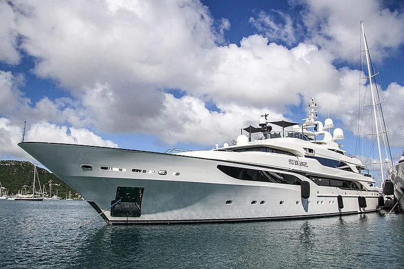 a white yacht in the water aboard SILVER ANGEL Yacht for Charter