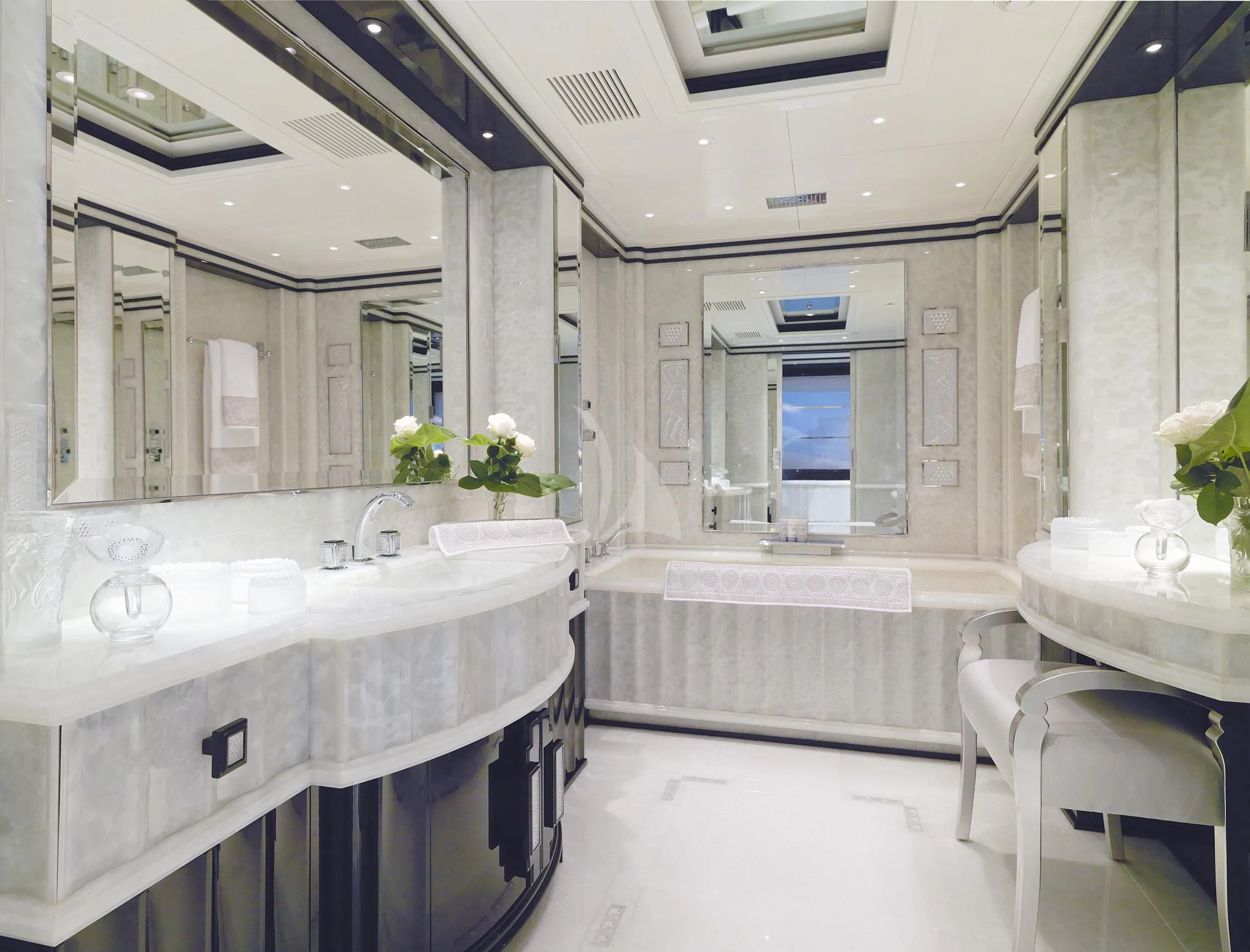 a bathroom with a large countertop aboard SILVER ANGEL Yacht for Charter