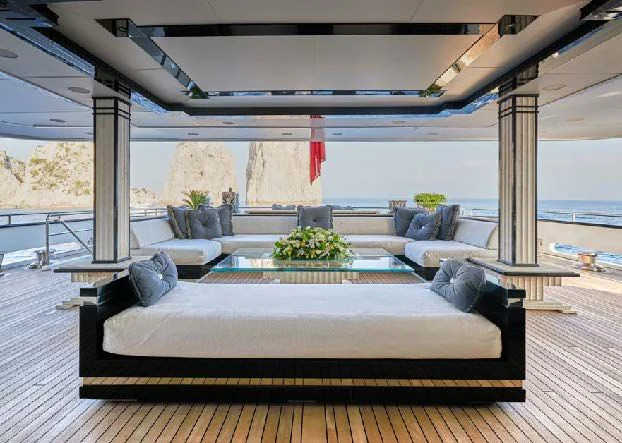 a large living room with a large patio area aboard SILVER ANGEL Yacht for Charter