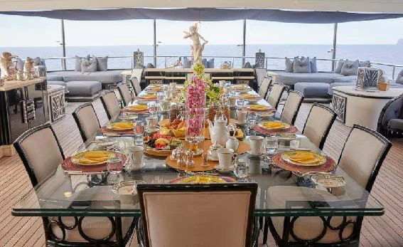 a table set with food aboard SILVER ANGEL Yacht for Charter
