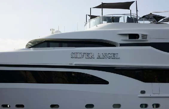 a white yacht with a white background aboard SILVER ANGEL Yacht for Charter