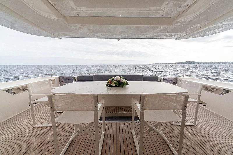 a table and chairs on a deck aboard GIO 2 Yacht for Sale
