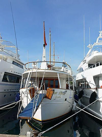 boats docked in a harbor aboard BLUE ALBACOR Yacht for Sale