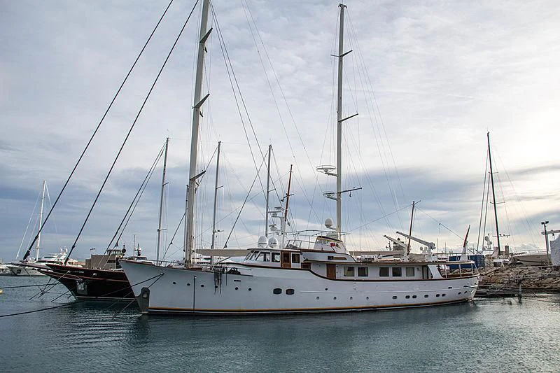a large white boat in the water aboard BLUE ALBACOR Yacht for Sale