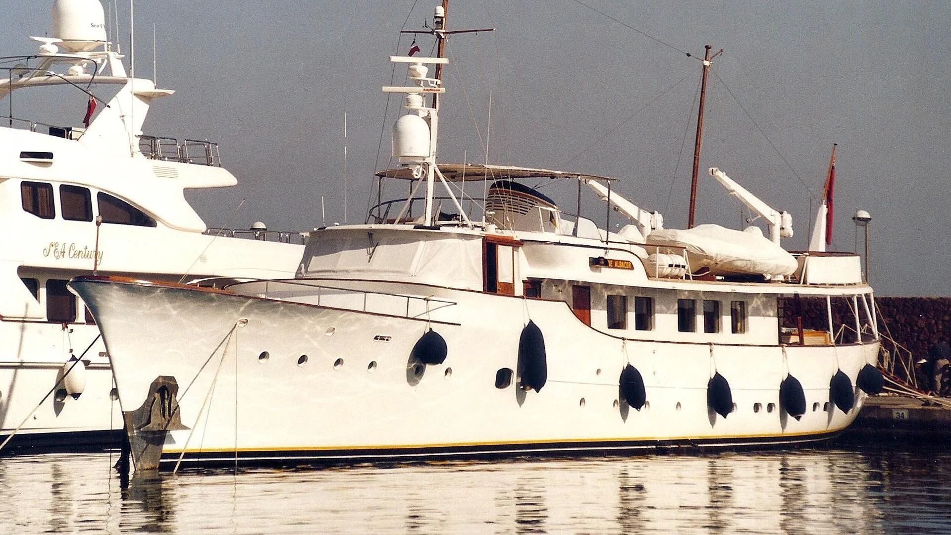 a large white boat aboard BLUE ALBACOR Yacht for Sale