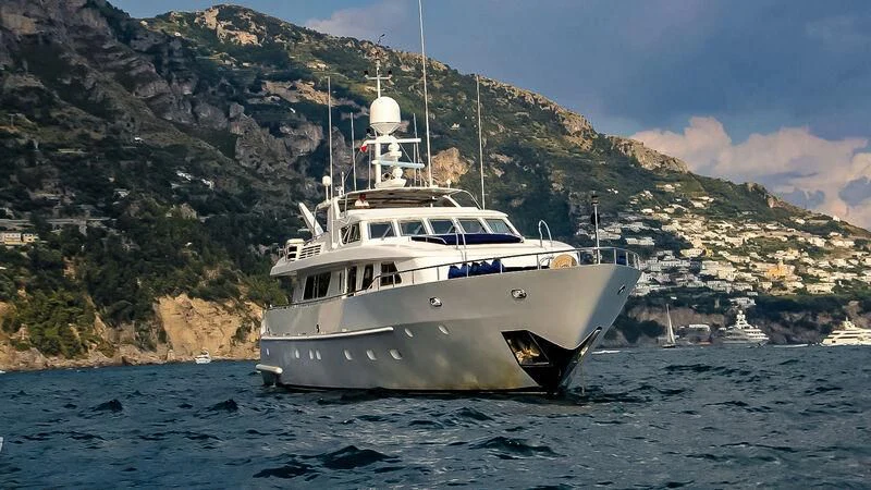 a boat in the water aboard AMNA Yacht for Sale