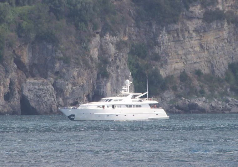 a boat in the water aboard AMNA Yacht for Sale