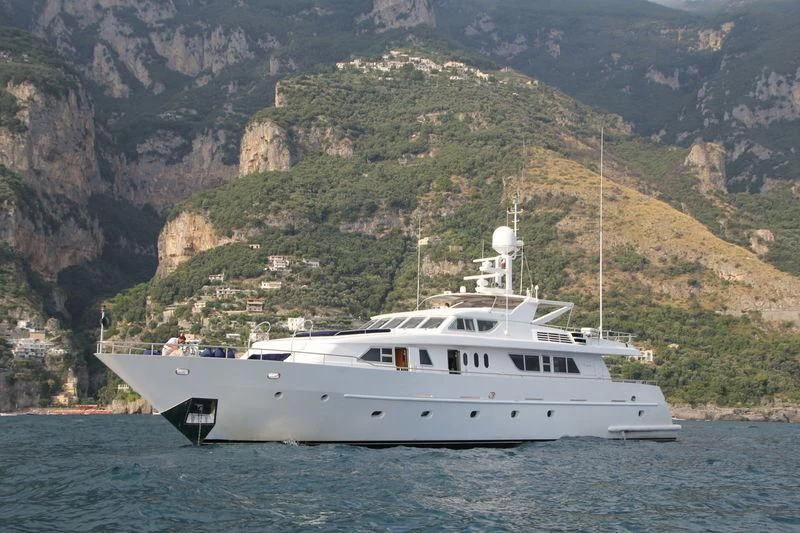 a boat on the water aboard AMNA Yacht for Sale