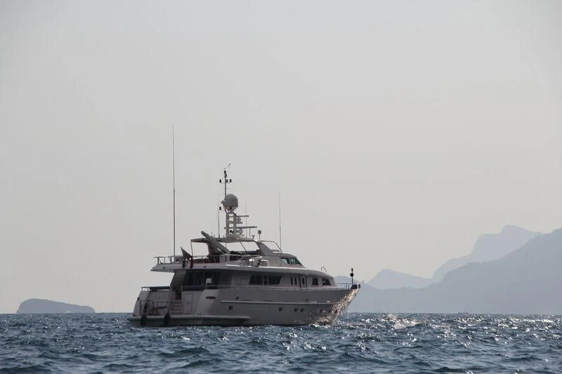 a boat in the water aboard AMNA Yacht for Sale