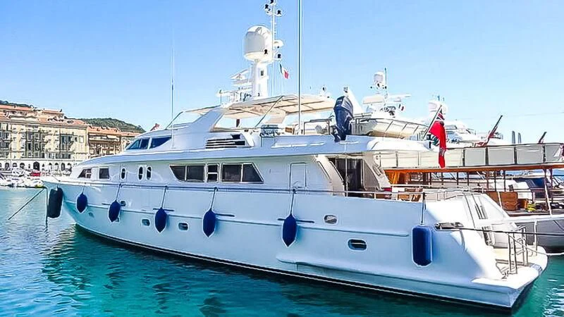 a large white boat aboard AMNA Yacht for Sale