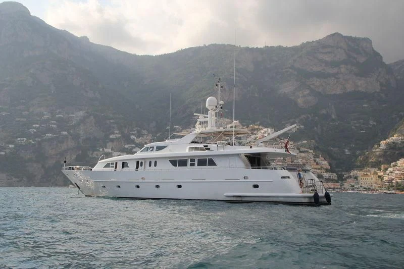 a boat in the water aboard AMNA Yacht for Sale