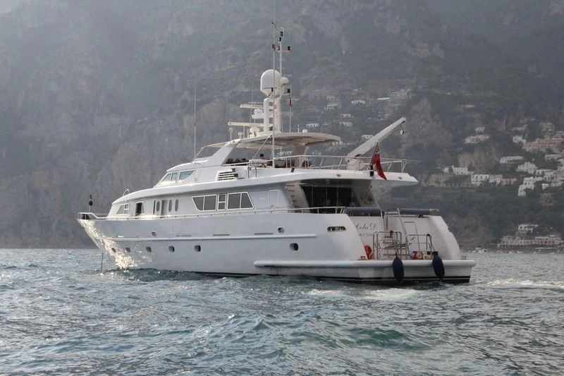 a boat in the water aboard AMNA Yacht for Sale