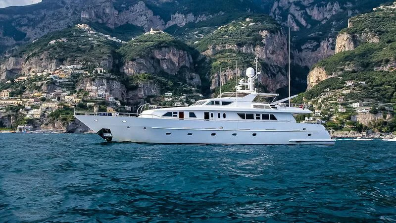 a boat on the water aboard AMNA Yacht for Sale