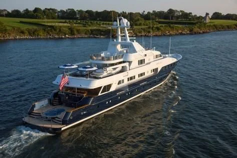 a large boat on the water aboard CHANTAL MA VIE Yacht for Sale
