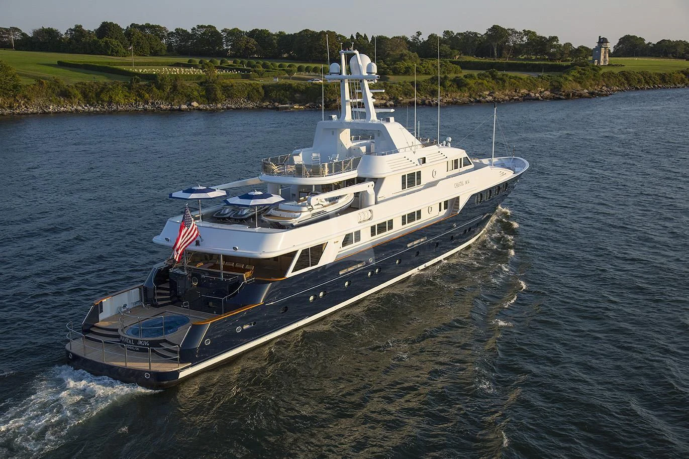 a large boat on the water aboard CHANTAL MA VIE Yacht for Sale