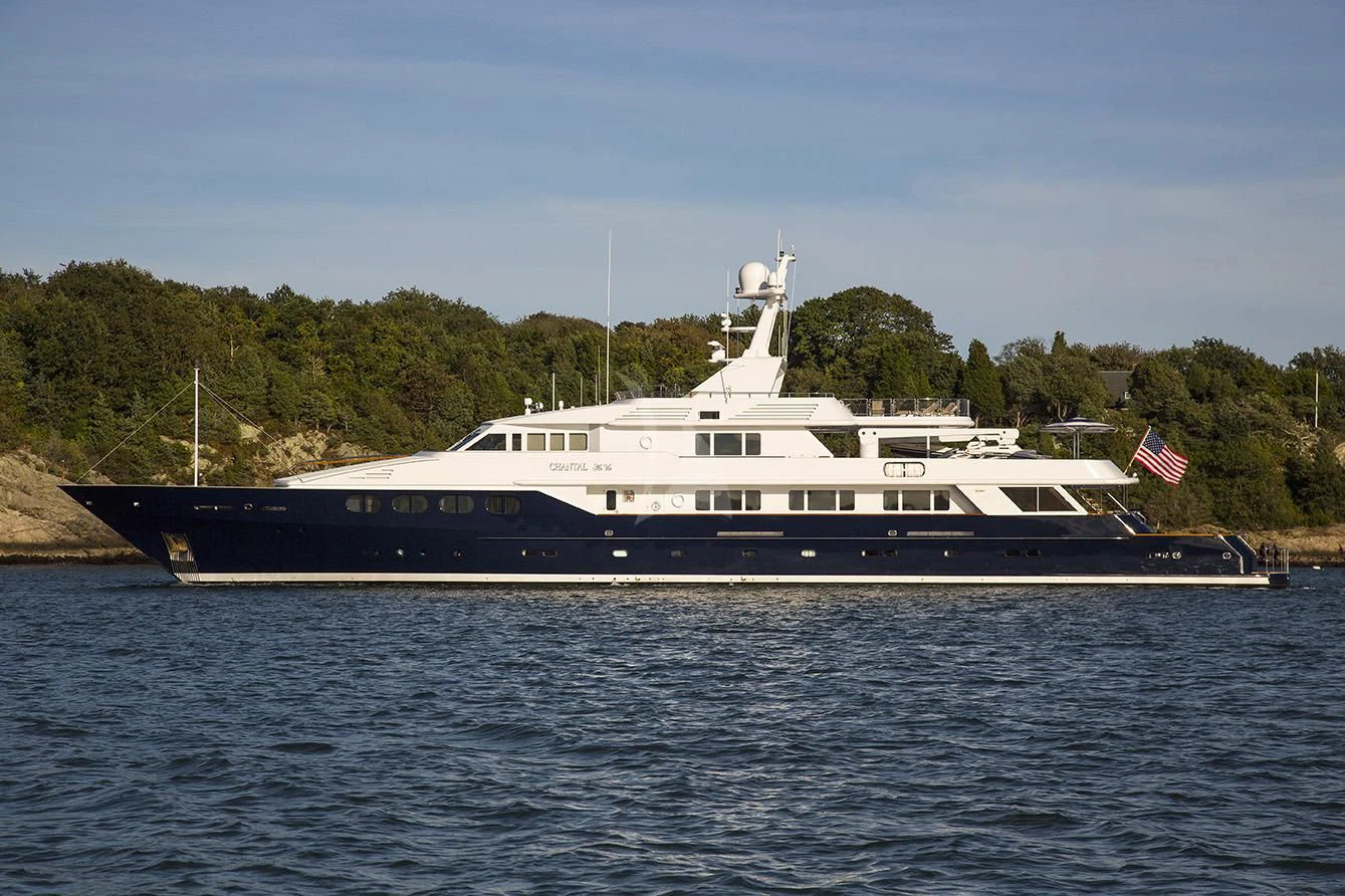 a large boat on the water aboard CHANTAL MA VIE Yacht for Sale