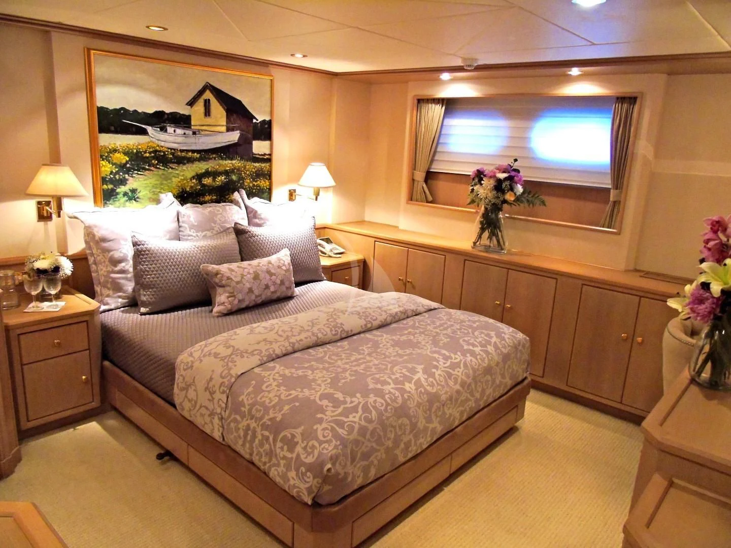 a large bedroom with a large bed aboard CHANTAL MA VIE Yacht for Sale