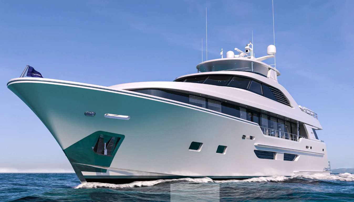 a large white boat in the water aboard PRICELESS Yacht for Sale