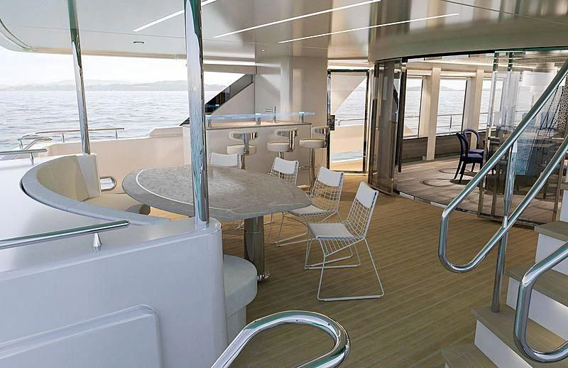a room with a table and chairs aboard PRICELESS Yacht for Sale