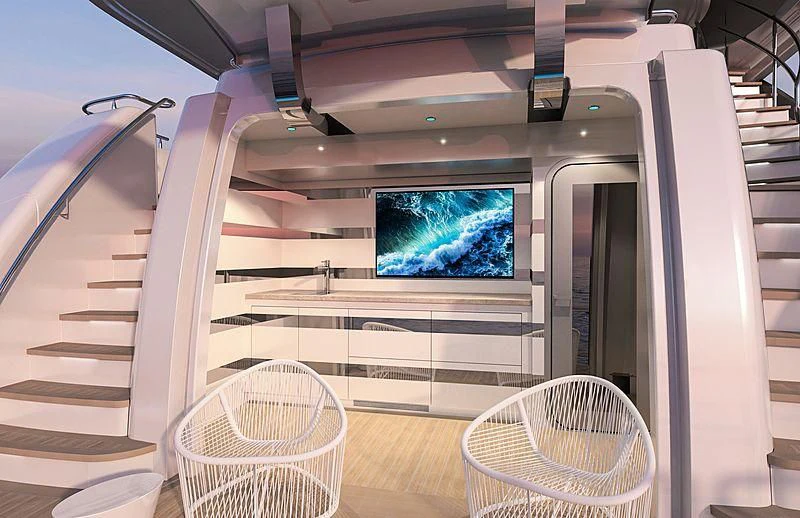 a white staircase with a glass window aboard PRICELESS Yacht for Sale